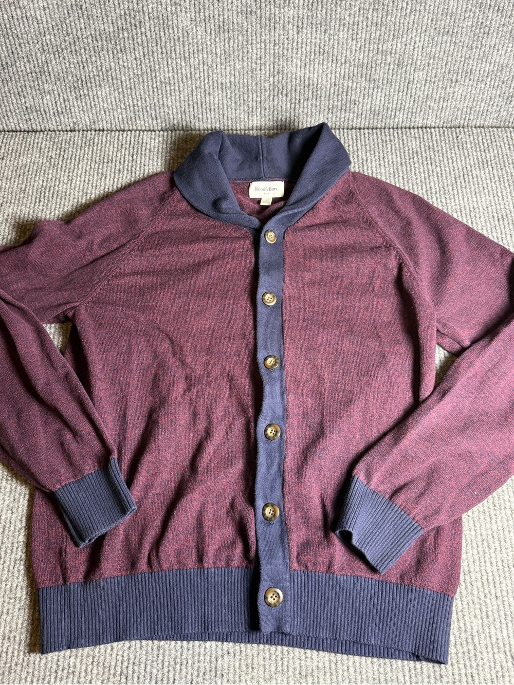 Goodfellow & Co Men's Maroon Cardigan with Navy Trim